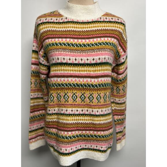 Talbots fair isle sweater Mock Neck Medium P Retro Ski Soft Fuzzy Cozy Preppy - Picture 2 of 12